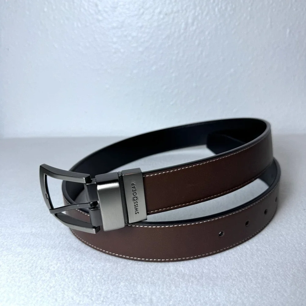 Swiss Gear Men's Medium 32-36 Black Brown Reversible Belt Bonded Leather